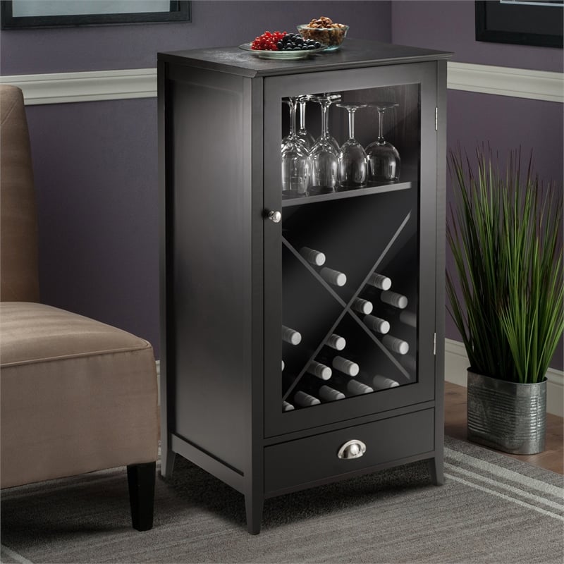 Winsome Bordeaux X Panel Transitional Solid Wood Home Bar Cabinet in Espresso