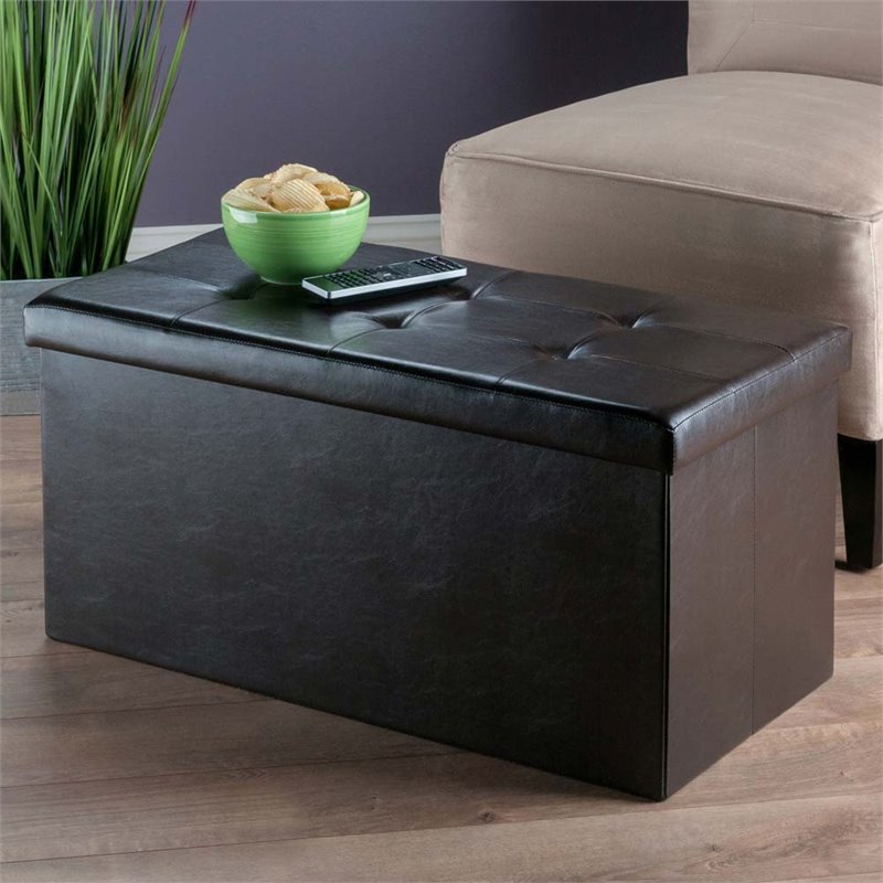 Winsome Ashford Faux Leather Storage Ottoman Bench in Espresso