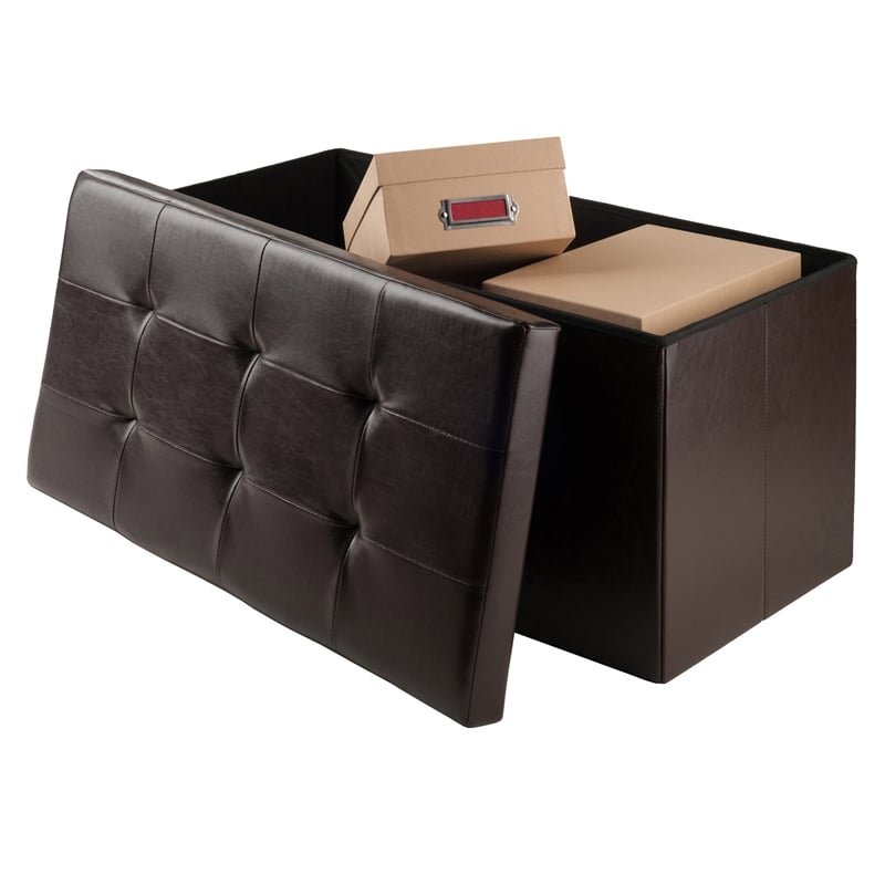Winsome Ashford Transitional Faux Leather Storage Ottoman Bench in Espresso