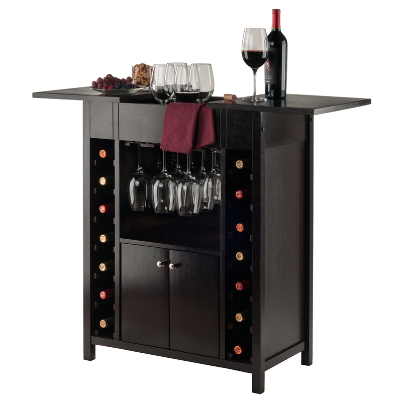 Winsome Yukon Transitional Solid Wood Home Bar Cabinet in Espresso