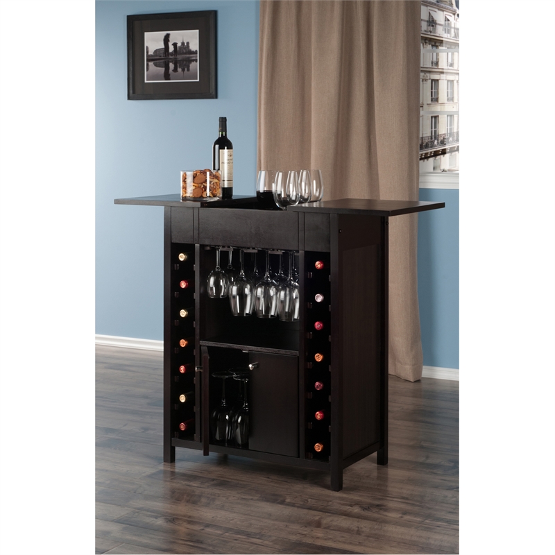 Winsome Yukon Transitional Solid Wood Home Bar Cabinet in Espresso