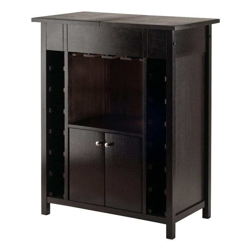 Winsome Yukon Transitional Solid Wood Home Bar Cabinet in Espresso