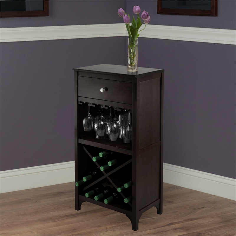 Winsome Ancona Modular Transitional Solid Wood Wine Rack Cabinet - Dark Espresso