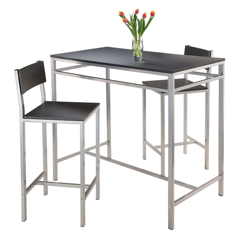 Winsome Hanley 3-Piece Counter Height Solid Wood Dining Set in Black