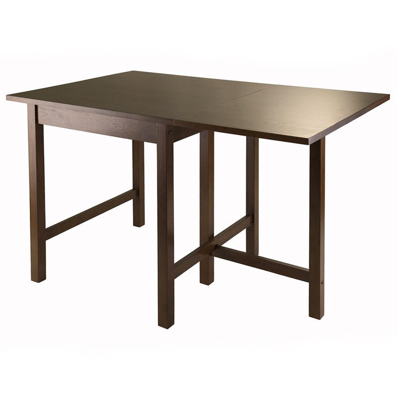 Winsome Lynden Drop Leaf Transitional Solid Wood Dining Table in Antique Walnut