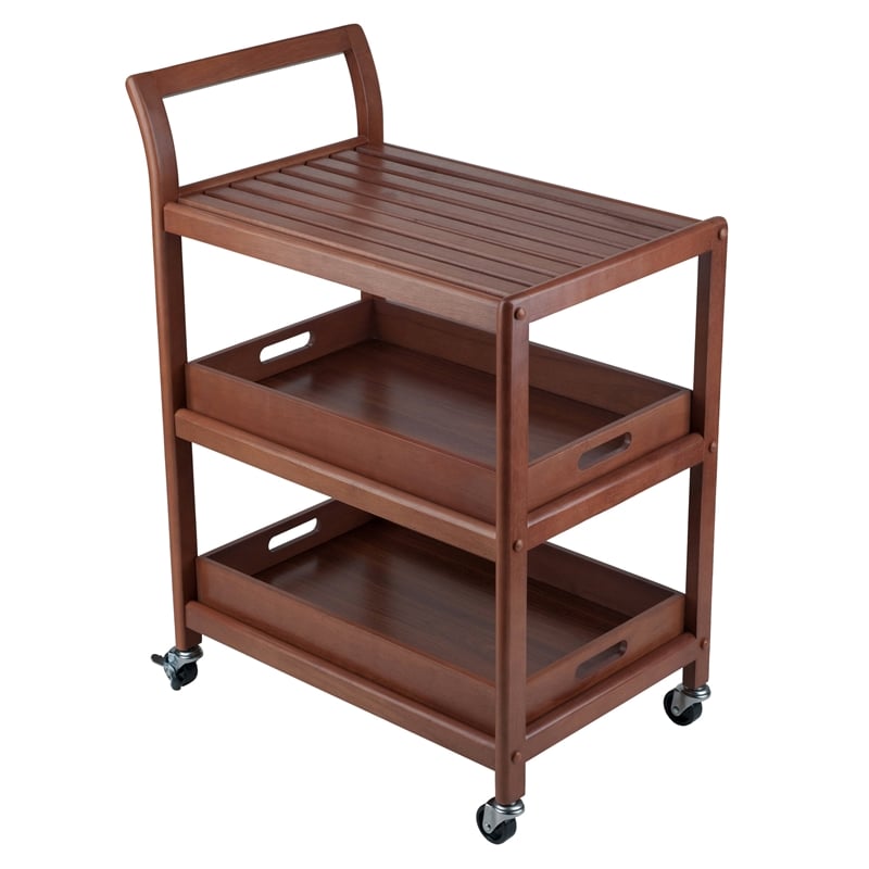 Winsome Albert Transitional Solid Wood Serving Bar Cart in Walnut