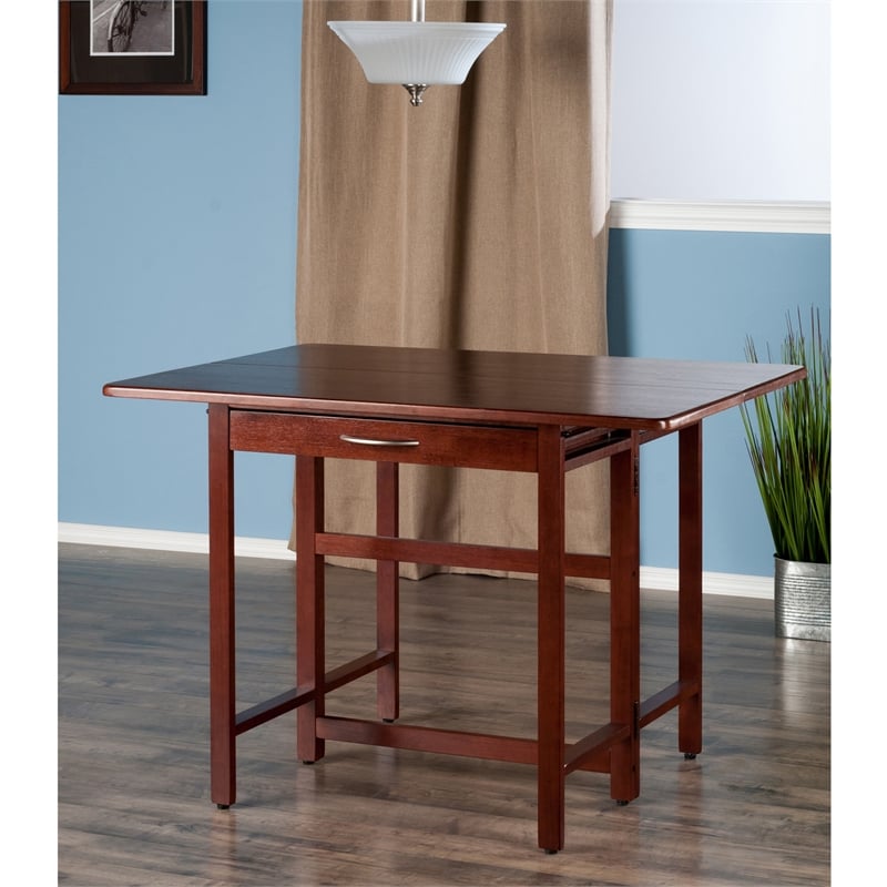 Winsome Taylor Drop Leaf Transitional Solid Wood Dining Table in Walnut