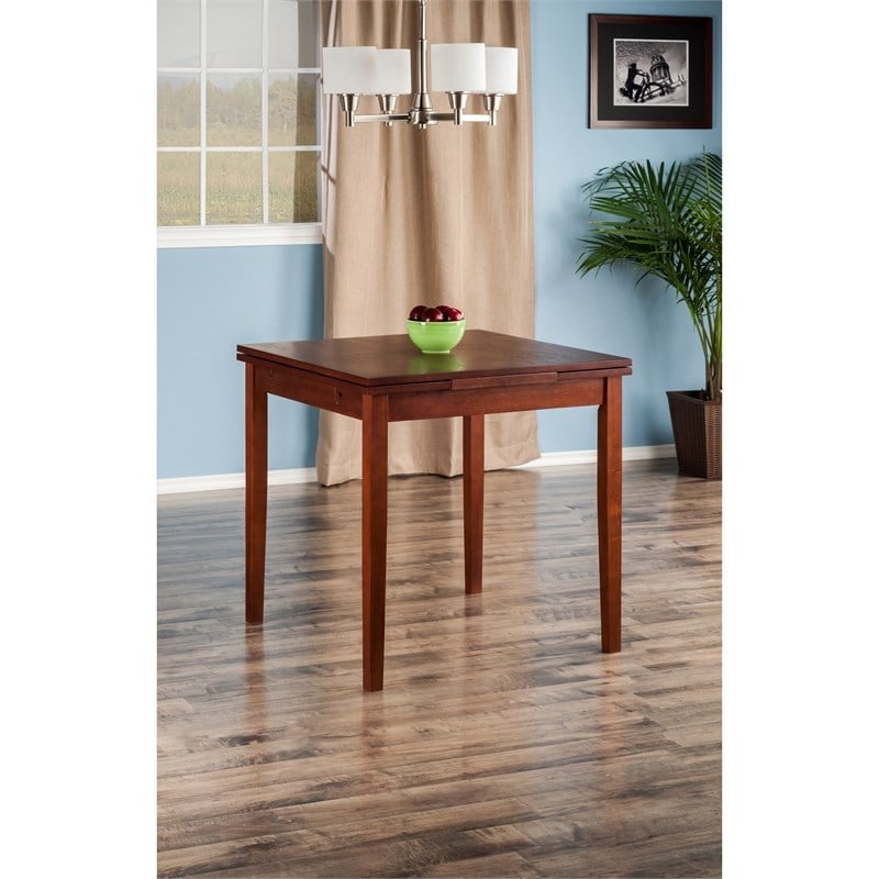 Winsome Pulman Drop Leaf Transitional Solid Wood Dining Table in Walnut