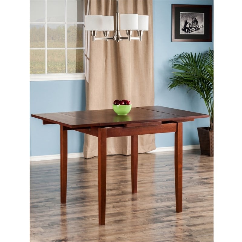 Winsome Pulman Drop Leaf Transitional Solid Wood Dining Table in Walnut