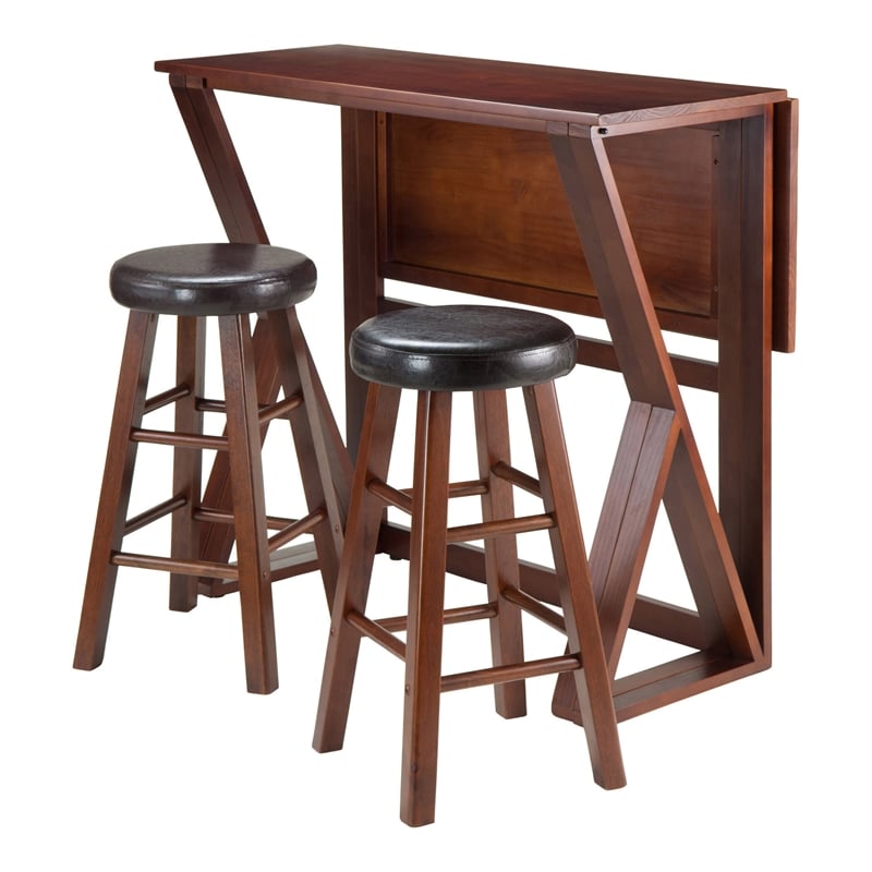 Winsome Harrington 3-Piece Drop Leaf Solid Wood Dining Set in Walnut