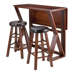 Winsome Harrington 3-Piece Drop Leaf Solid Wood Dining Set in Walnut