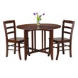 Winsome Alamo 3-Piece Round Drop Leaf Solid Wood Dining Set in Walnut