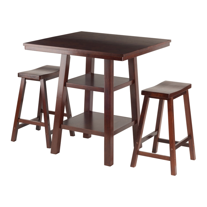 Winsome Orlando 3 Pieces Square Counter Height Solid Wood Dining Set in Walnut