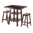 Winsome Orlando 3 Pieces Square Counter Height Solid Wood Dining Set in Walnut