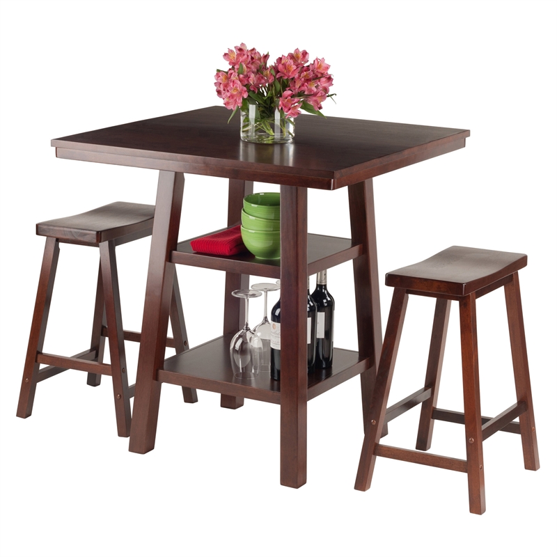 Winsome Orlando 3 Pieces Square Counter Height Solid Wood Dining Set in Walnut