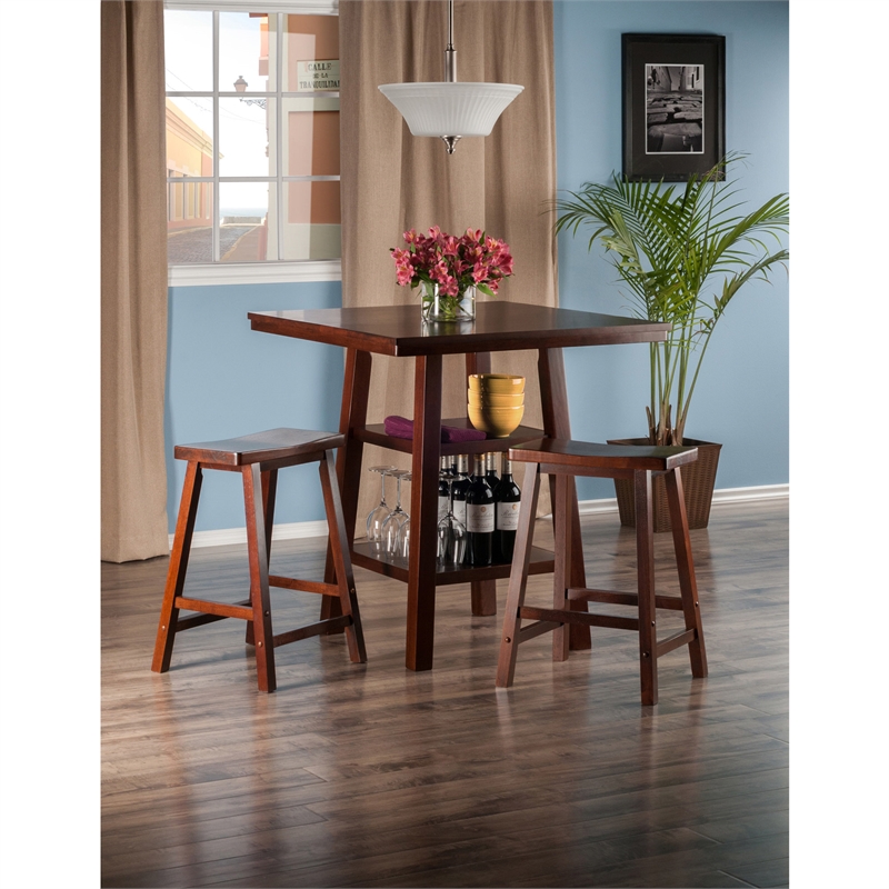 Winsome Orlando 3 Pieces Square Counter Height Solid Wood Dining Set in Walnut