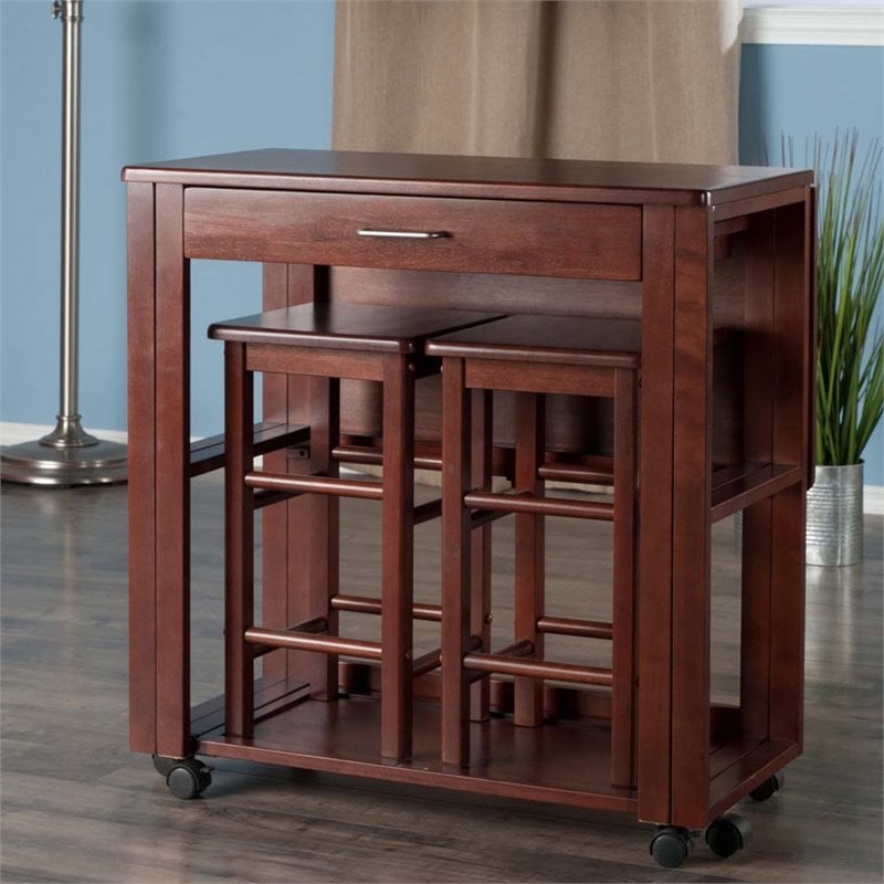 Winsome Fremont 3-Piece Drop Leaf Solid Wood Dining Set in Walnut