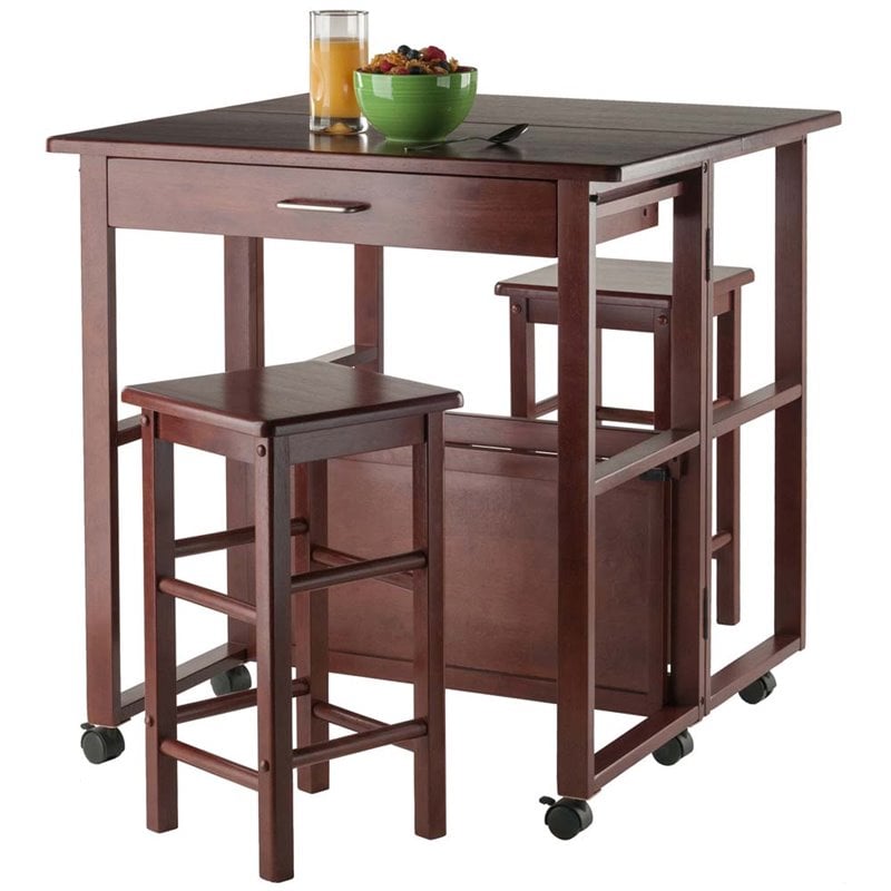 Winsome Fremont 3-Piece Drop Leaf Solid Wood Dining Set in Walnut
