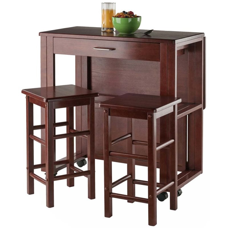 Winsome Fremont 3-Piece Drop Leaf Solid Wood Dining Set in Walnut