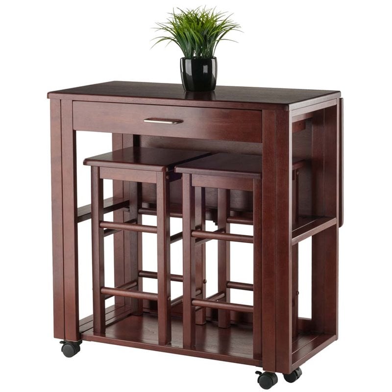 Winsome Fremont 3-Piece Drop Leaf Solid Wood Dining Set in Walnut
