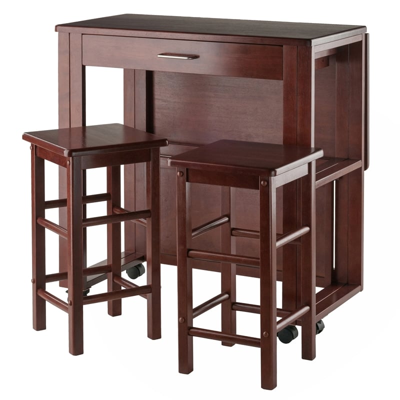 Winsome Fremont 3-Piece Drop Leaf Solid Wood Dining Set in Walnut
