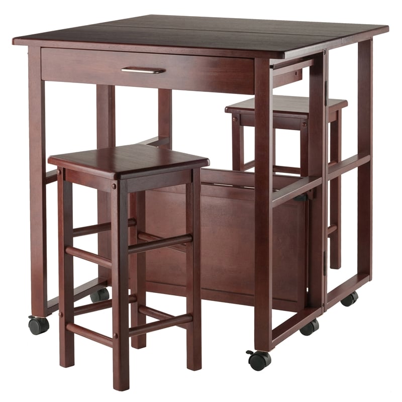 Winsome Fremont 3-Piece Drop Leaf Solid Wood Dining Set in Walnut