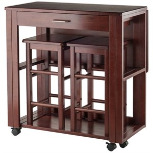 winsome fremont 3 piece drop leaf counter height dining set in walnut