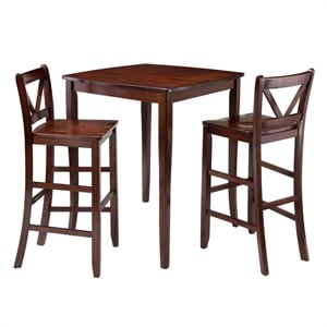 Winsome Inglewood 3-Piece Drop Leaf Transitional Solid Wood Pub Set in Walnut