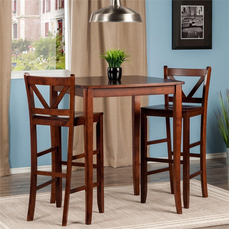 Winsome Inglewood 3-Piece Drop Leaf Transitional Solid Wood Pub Set in Walnut
