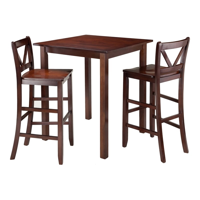 Winsome Parkland 3-Piece Square Transitional Solid Wood Pub Set in Walnut