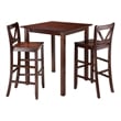 Winsome Parkland 3-Piece Square Transitional Solid Wood Pub Set in Walnut