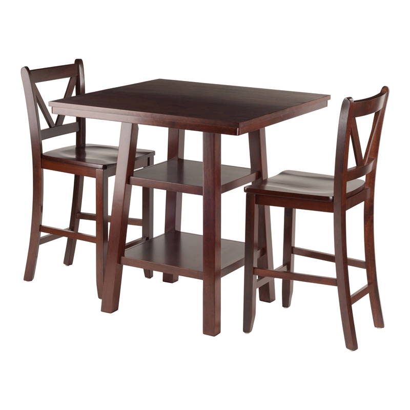 Winsome Orlando 3 Pieces Square Counter Height Solid Wood Dining Set - Walnut