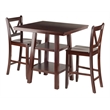 Winsome Orlando 3 Pieces Square Counter Height Solid Wood Dining Set - Walnut