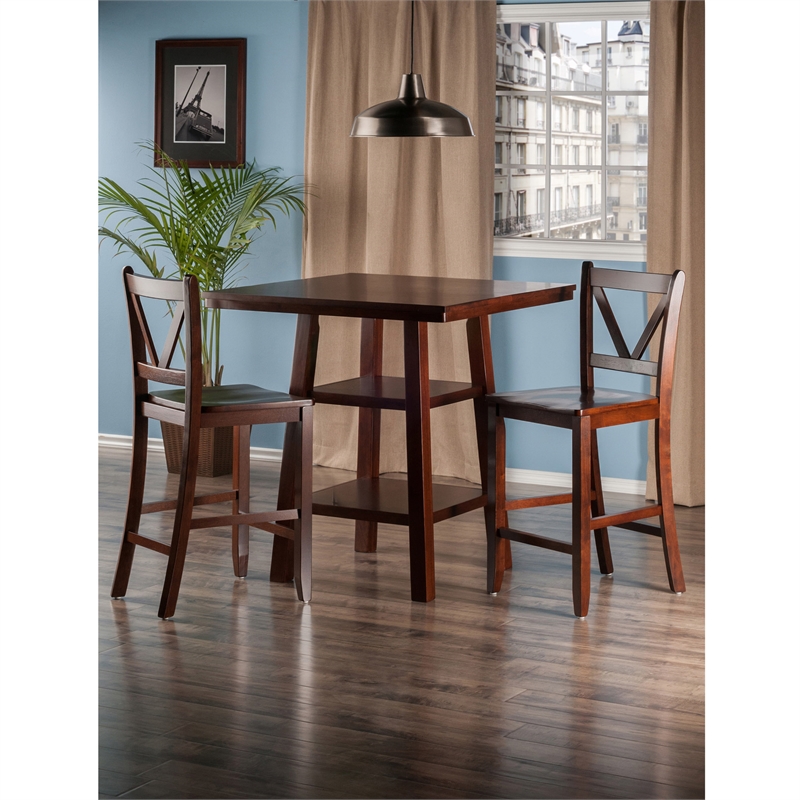 Winsome Orlando 3 Pieces Square Counter Height Solid Wood Dining Set - Walnut