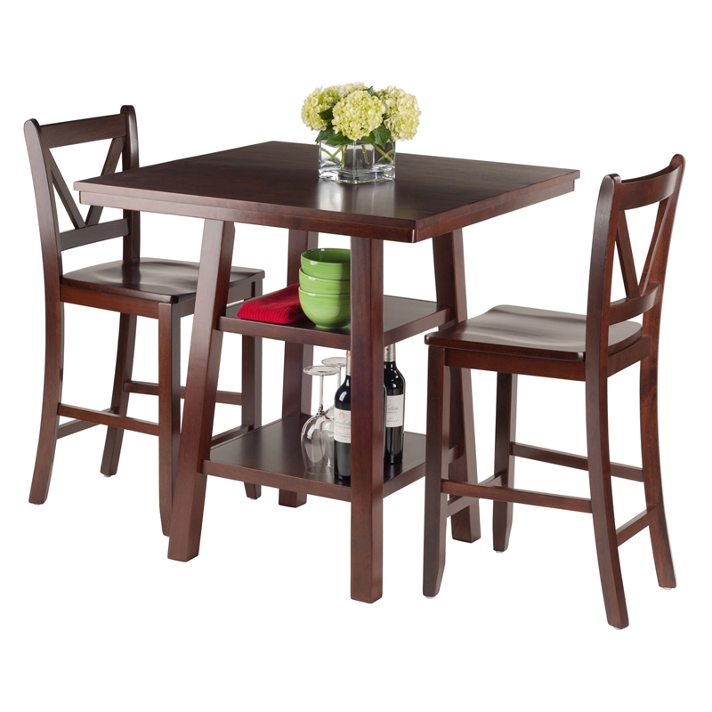 Winsome Orlando 3 Pieces Square Counter Height Solid Wood Dining Set - Walnut