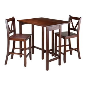Winsome Lynnwood 3-Piece Drop Leaf Counter Height Solid Wood Dining Set - Walnut
