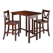 Winsome Lynnwood 3-Piece Drop Leaf Counter Height Solid Wood Dining Set - Walnut