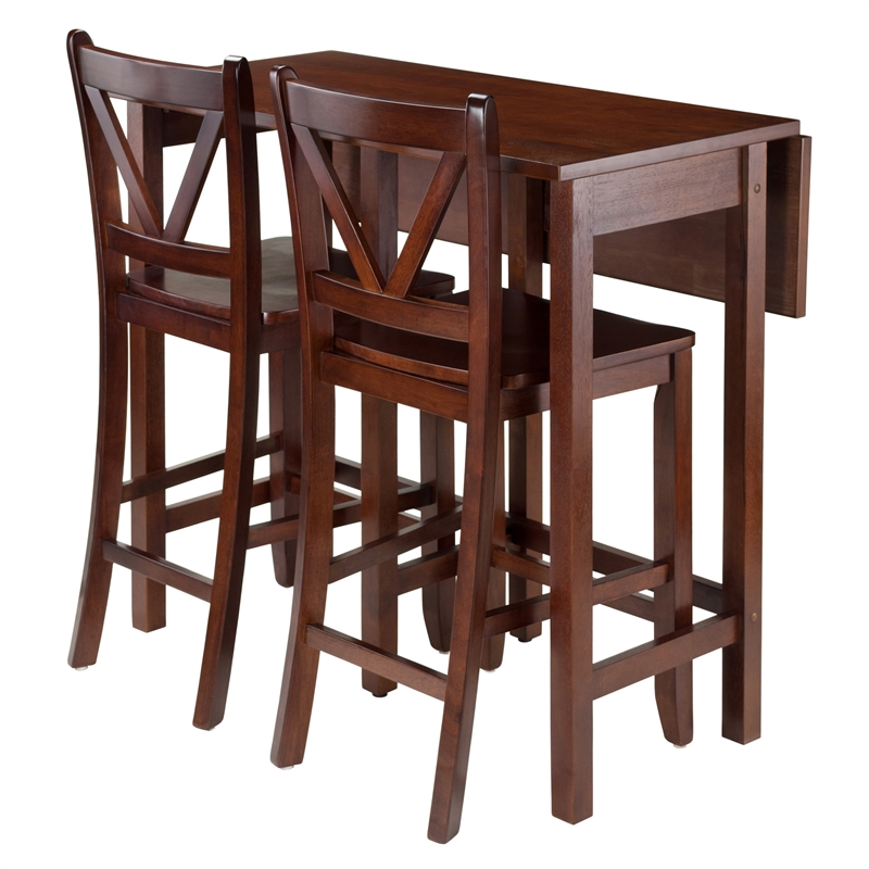 Winsome Lynnwood 3-Piece Drop Leaf Counter Height Solid Wood Dining Set - Walnut
