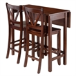 Winsome Lynnwood 3-Piece Drop Leaf Counter Height Solid Wood Dining Set - Walnut