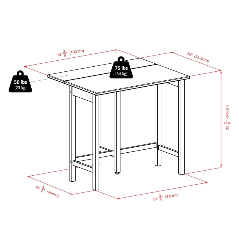 Winsome Lynnwood 3-Piece Drop Leaf Counter Height Solid Wood Dining Set - Walnut
