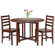 Winsome Alamo 3 Pieces Round Drop Leaf Solid Wood Dining Set in Walnut