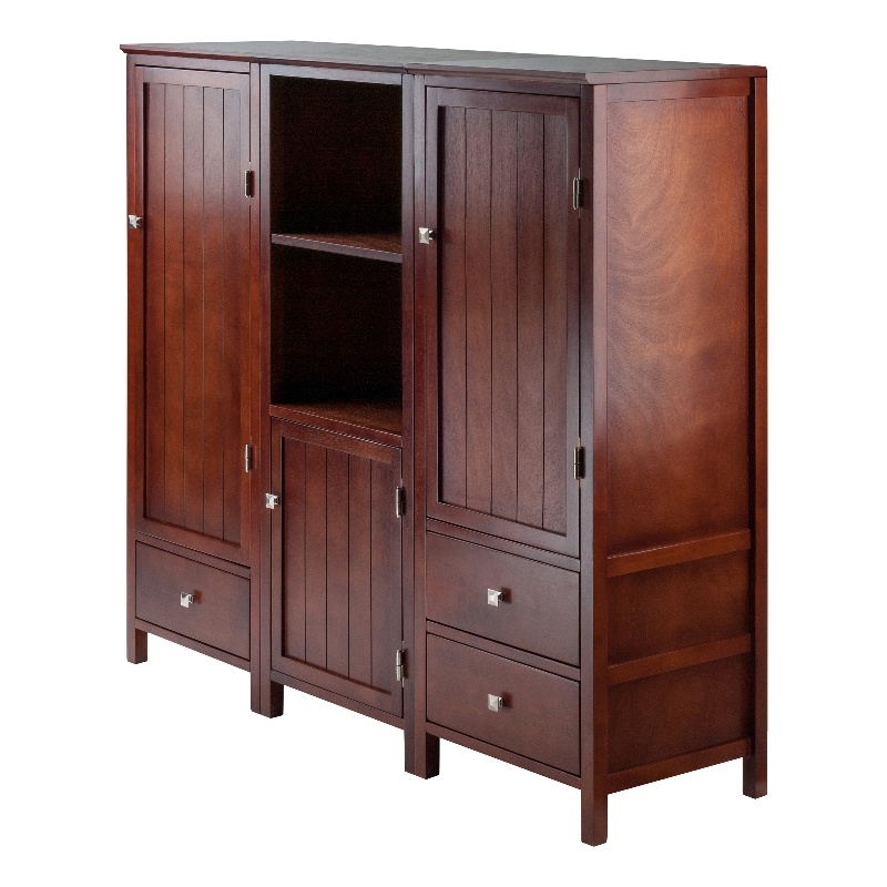 Winsome Brooke 3-Piece Transitional Solid Wood Cupboard Set in Walnut
