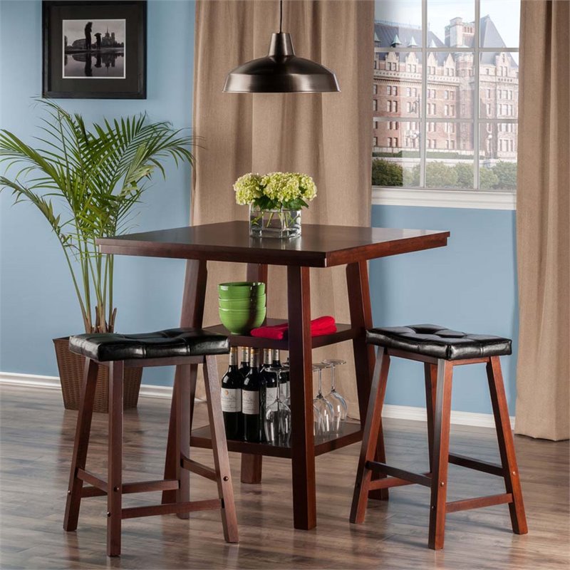 Winsome Orlando 3-Piece Square Counter Height Solid Wood Dining Set - Walnut
