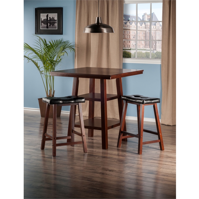 Winsome Orlando 3-Piece Square Counter Height Solid Wood Dining Set - Walnut