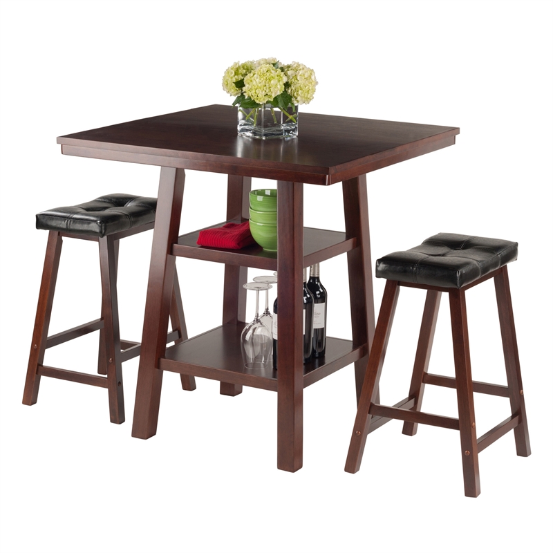 Winsome Orlando 3-Piece Square Counter Height Solid Wood Dining Set - Walnut