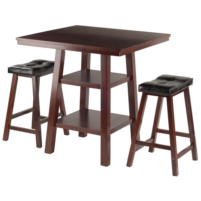 Winsome Orlando 3-Piece Square Counter Height Solid Wood Dining Set - Walnut