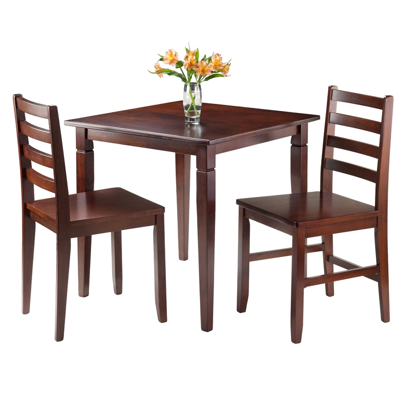 Winsome Kingsgate 3-Piece Square Solid Wood Dining Set in Walnut