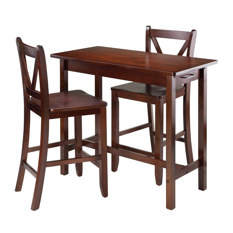Winsome Sally 3-Piece Counter Height Solid Wood Dining Set in Walnut