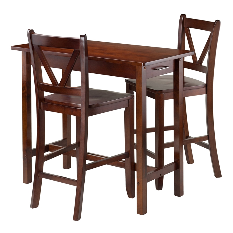 Winsome Sally 3-Piece Counter Height Solid Wood Dining Set in Walnut
