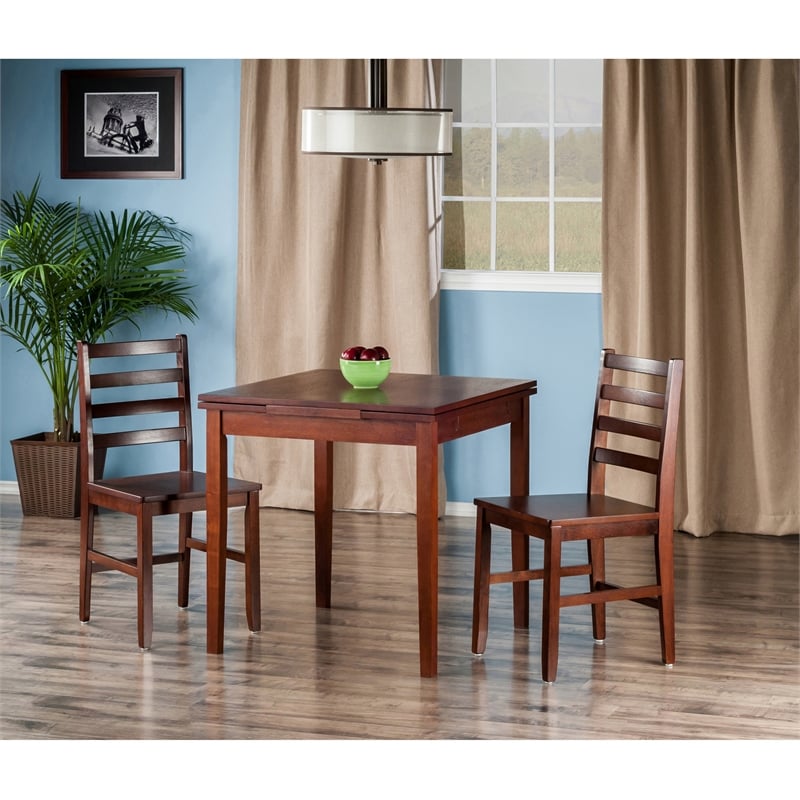 Winsome Pulman 3 Pieces Extendable Solid Wood Dining Set in Walnut